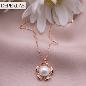 Juego de cadena y dije de plata con diseño de flor y perla