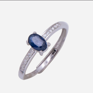 Anillo de plata con circones y piedra preciosa zafiro