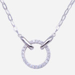 Juego de dije y cadena de plata .925 con dije circular con pavé de circones