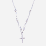 Juego de dije y cadena de plata .925 con dije de cruz con circones y perlitas cultivadas