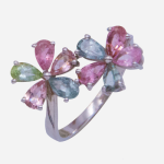 Anillo de plata con turmalinas diseño de 2 flores
