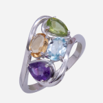 Anillo de plata con 4 piedras semipreciosas (topacio, amatista, citrina y peridot)