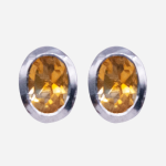 Aretes de plata con piedra semi-preciosa citrina con bisel diseño oval