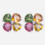 Aretes de plata con turmalinas diseño de flor chica