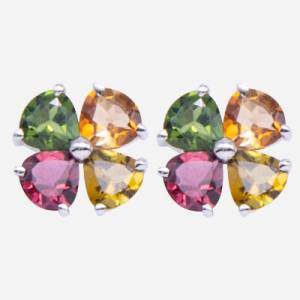 Aretes de plata con turmalinas diseño de flor chica