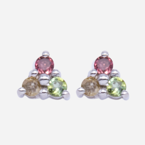 Aretes de plata con 3 turmalinas diseño de flor