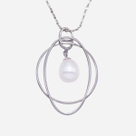 Juego de cadena con dije de circulo y ovalo entrelazados con perla Drop