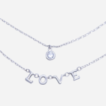 Juego de cadena doble de rodio con dije circón y letras LOVE