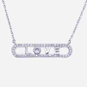 Juego de cadena de rodio con dije de plaquita con letras LOVE movibles