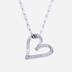 Juego de cadena de rodio con dije de silueta de corazón con pavé de circones