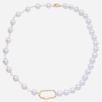 Collar corto de perla semi-redonda 9mm-10mm con broche diseño candado