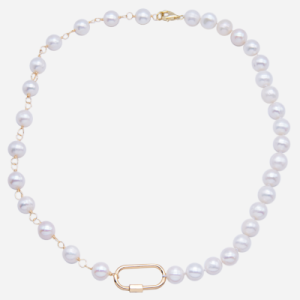 Collar corto de perla semi-redonda 9mm-10mm con broche diseño candado