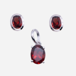 Juego de dije y aretes de plata con piedra semi-preciosa granate