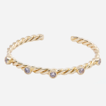 Pulsera de chapa de oro 18k tipo bangle diseño trenzado con 5 circones