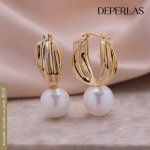 Arracadas de chapa de oro de 18k diseño lineas con perla 11.5mm