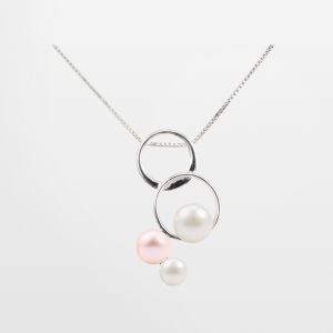 Juego de dije  cadena con diseño de dos aros y perlas