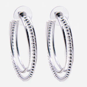 Arracadas de rodio diseño dos lineas lisas y una con bolitas