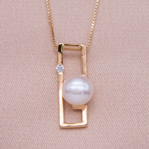 Juego de cadena y dije de vermail diseño rectángulo con perla botón y circón