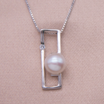 Juego de cadena y dije de plata diseño rectángulo con perla botón y circón