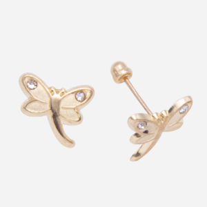 Broquel de oro de 10k diseño de libélula con circones en alas