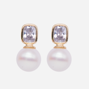 Aretes con cristal biselado y perla