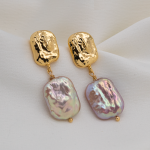Aretes largos de perla square rosada broche cuadrado