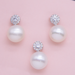Juego dije y aretes en plata con circones y perla 9.5mm
