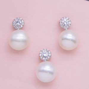 Juego dije y aretes en plata con circones y perla 9.5mm