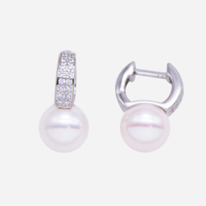 Arracada de plata para niña con perla cultivada fina y pavé de circones