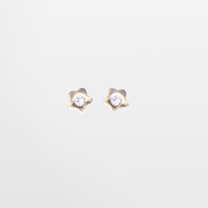 Broquel oro 10k en forma de flor lisa, con circon en medio