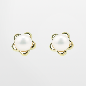 Broquel de oro 10k con perla y flor margarita pequeña