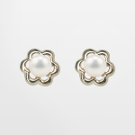 Broquel de oro 10k con perla y roseta francesa grande