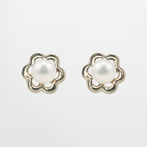 Broquel de oro 10k con perla y roseta francesa grande