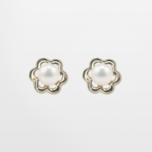 Broquel de oro 10k con perla y roseta francesa chica