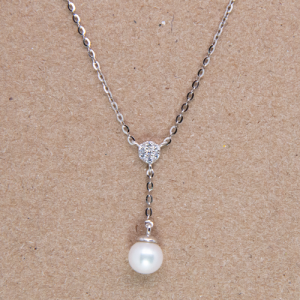 Juego de cadena de plata con perla cultivada