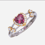 Anillo doble de plata y vermail con granate diseño corazón