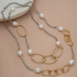 Collar largo de Perla drop con óvalos dorados y cadena
