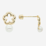 Broquel de oro de 10k silueta flor y perla