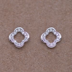 Aretes de plata silueta flor con circones