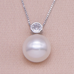 Juego cadena y dije de plata con perla cultivada y circón biselado