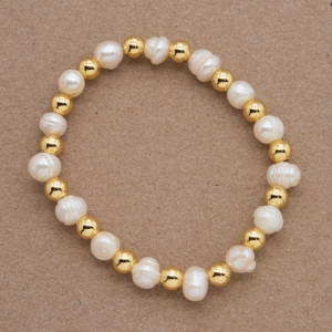 Pulsera de perla con beads dorados