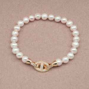 Pulsera de perla con broche con pavé de circones