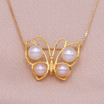 Juego de cadena y dije de vermail diseño mariposa con perlas cultivadas