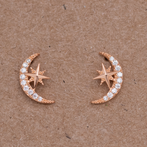 Aretes de plata diseño luna con estrella