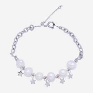 Pulsera con 6 perlas cultivadas y dijes de estrellas