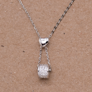 Juego cadena y dije de corazón con barrilito de circones