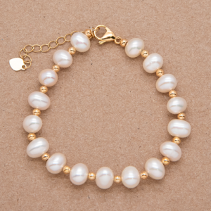 Pulsera de perla irregular con beads dorados