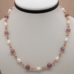 Collar corto de turmalina, cuarzo y perla natural