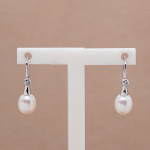 Aretes largos con perla oval y circón