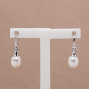 Aretes largos con perla oval y circón